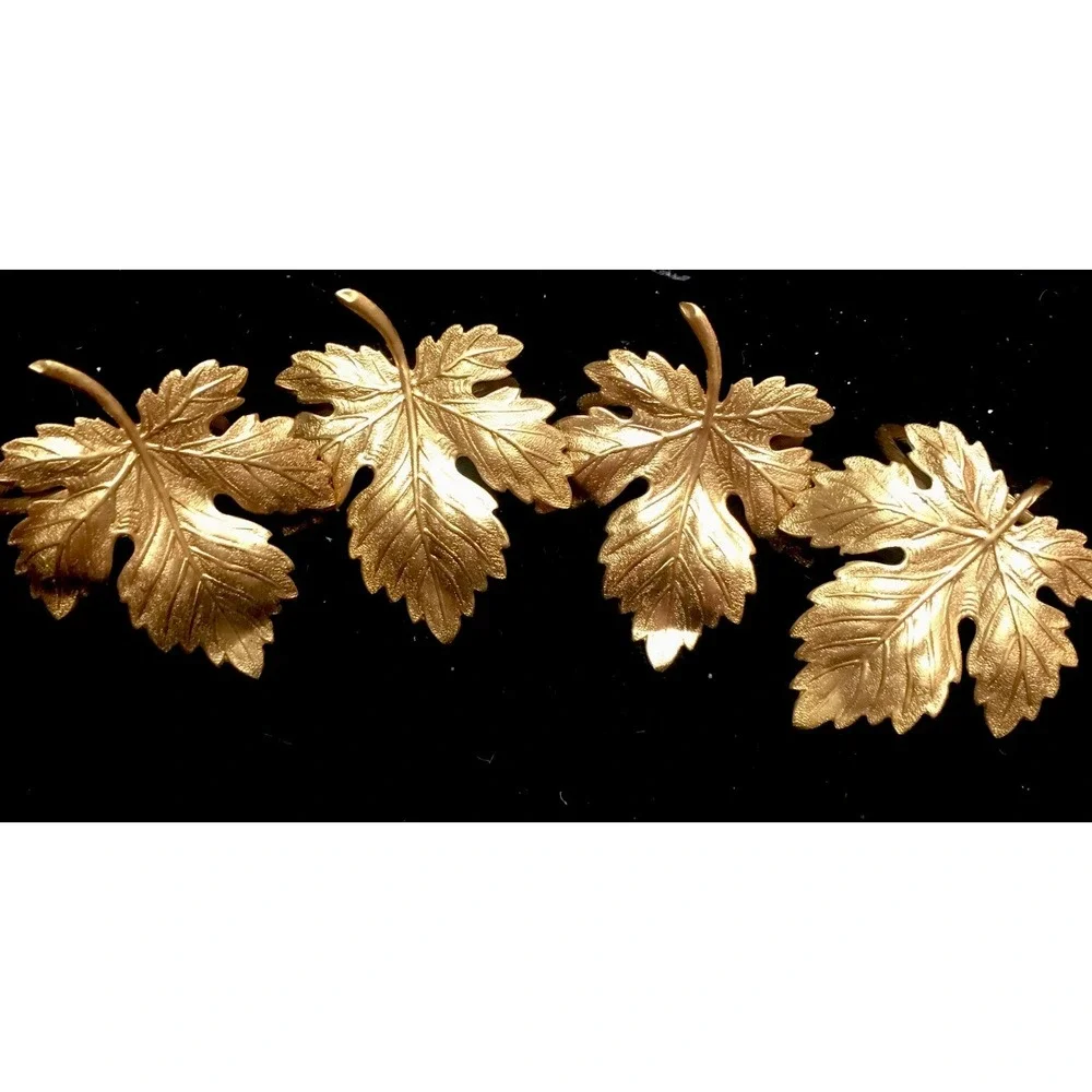 Lot of 4 Metal Maple Leaf Napkin Rings, Gold, Fall, Thanksgiving